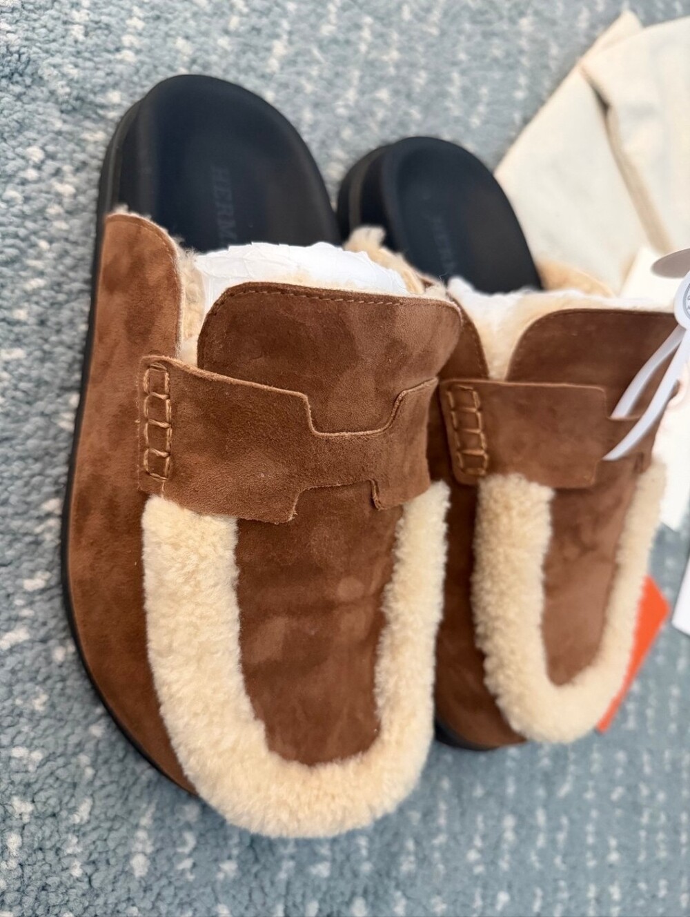 Hermes Goat Suede Mules, 37